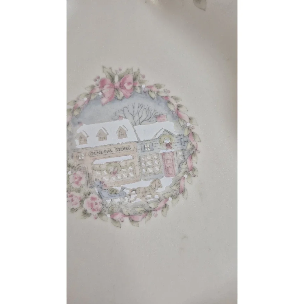VTG Pfaltzgraff Tea Rose Christmas Tree Dish Pastel Cottagecore Shabby Chic 80s‎